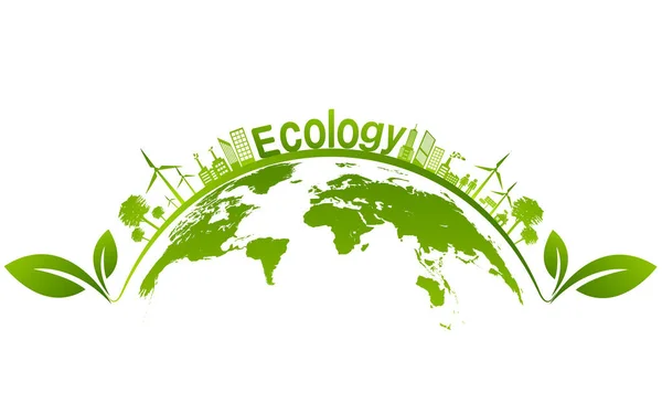 Sürdürülebilir Enerji Gelişimi Için Ekoloji Kavramı Çevresel Banner Tasarım Unsurları — Stok Vektör
