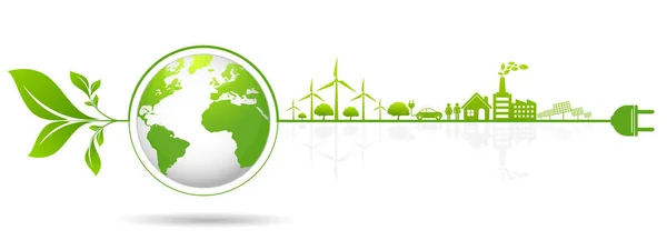 Sürdürülebilir Enerji Gelişimi Için Ekoloji Kavramı Çevresel Banner Tasarım Unsurları — Stok Vektör