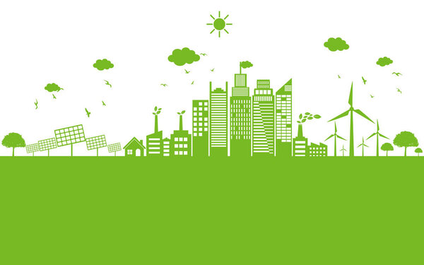 Экологическая концепция и экология, элементы дизайна баннеров для устойчивого энергетического развития, векторная иллюстрация
