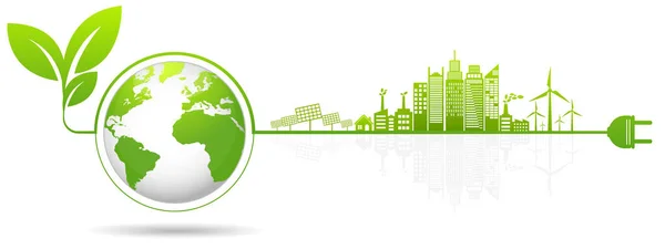 Konsep Ekologi Dan Lingkungan Desain Banner Elemen Untuk Pengembangan Energi - Stok Vektor