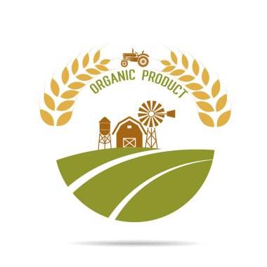 Taze vektör amblemi ve çıkartma çiftliği. Tarım ve tarım, organik gıda, ürün ambalajı için yerel tasarım unsurları