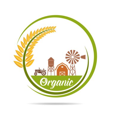 Taze vektör amblemi ve çıkartma çiftliği. Tarım ve tarım, organik gıda, ürün ambalajı için yerel tasarım unsurları