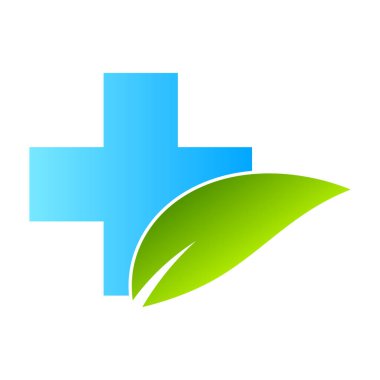 Sağlık hizmetleri yeşil tıbbi haç ve yaprak, logo izole