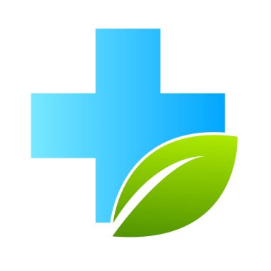 Sağlık hizmetleri yeşil tıbbi haç ve yaprak, logo izole