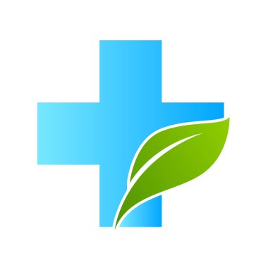 Sağlık hizmetleri yeşil tıbbi haç ve yaprak, logo izole