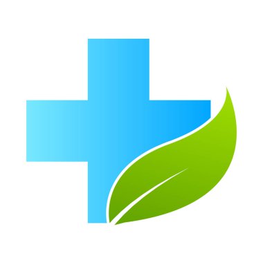 Sağlık hizmetleri yeşil tıbbi haç ve yaprak, logo izole