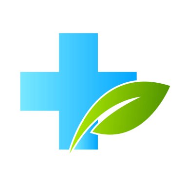 Sağlık hizmetleri yeşil tıbbi haç ve yaprak, logo izole