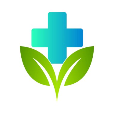 Sağlık hizmetleri yeşil tıbbi haç ve yaprak, logo izole