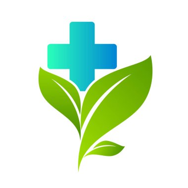 Sağlık hizmetleri yeşil tıbbi haç ve yaprak, logo izole