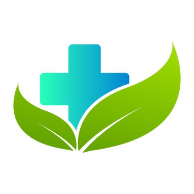 Sağlık hizmetleri yeşil tıbbi haç ve yaprak, logo izole