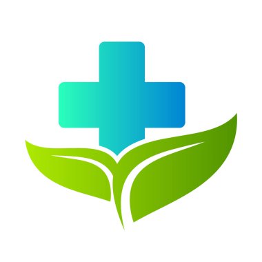 Sağlık hizmetleri yeşil tıbbi haç ve yaprak, logo izole