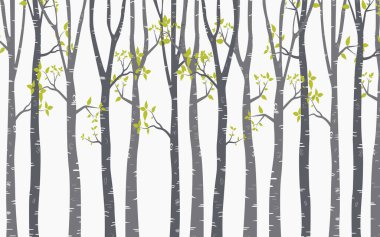 Birch Tree with deer and birds Silhouette Background clipart
