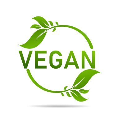 Vegan ürün ikonu tasarım sembolü. Kalp şeklinde yeşil yapraklar. Vektör illüstrasyonu