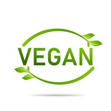 Vegan ürün ikonu tasarım sembolü. Kalp şeklinde yeşil yapraklar. Vektör illüstrasyonu