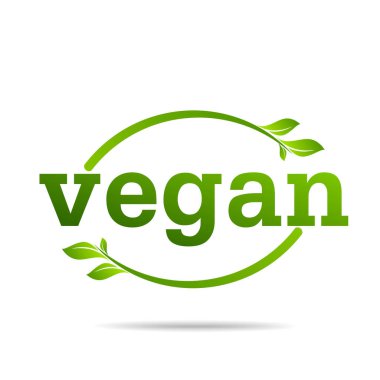 Vegan ürün ikonu tasarım sembolü. Kalp şeklinde yeşil yapraklar. Vektör illüstrasyonu