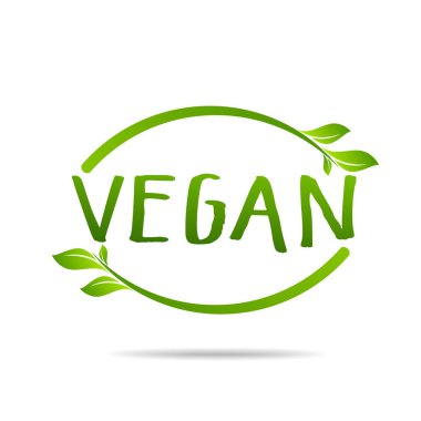 Vegan ürün ikonu tasarım sembolü. Kalp şeklinde yeşil yapraklar. Vektör illüstrasyonu
