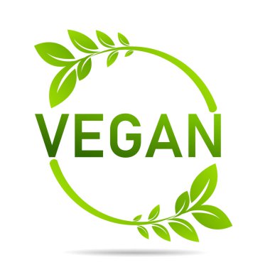 Vegan ürün ikonu tasarım sembolü. Kalp şeklinde yeşil yapraklar. Vektör illüstrasyonu