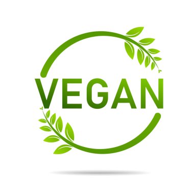 Vegan ürün ikonu tasarım sembolü. Kalp şeklinde yeşil yapraklar. Vektör illüstrasyonu