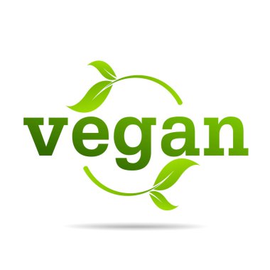 Vegan ürün ikonu tasarım sembolü. Kalp şeklinde yeşil yapraklar. Vektör illüstrasyonu