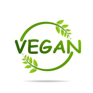 Vegan ürün ikonu tasarım sembolü. Kalp şeklinde yeşil yapraklar. Vektör illüstrasyonu