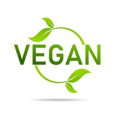 Vegan ürün ikonu tasarım sembolü. Kalp şeklinde yeşil yapraklar. Vektör illüstrasyonu