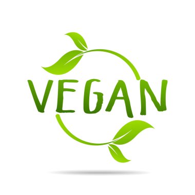 Vegan ürün ikonu tasarım sembolü. Kalp şeklinde yeşil yapraklar. Vektör illüstrasyonu