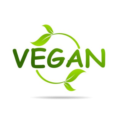 Vegan ürün ikonu tasarım sembolü. Kalp şeklinde yeşil yapraklar. Vektör illüstrasyonu