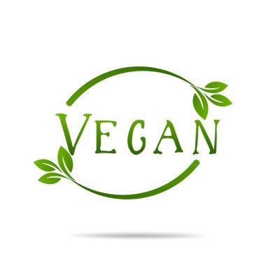 Vegan ürün ikonu tasarım sembolü. Kalp şeklinde yeşil yapraklar. Vektör illüstrasyonu