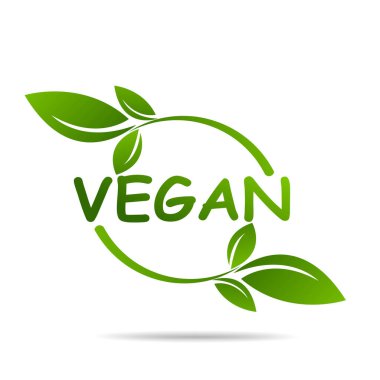 Vegan ürün ikonu tasarım sembolü. Kalp şeklinde yeşil yapraklar. Vektör illüstrasyonu