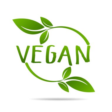 Vegan ürün ikonu tasarım sembolü. Kalp şeklinde yeşil yapraklar. Vektör illüstrasyonu