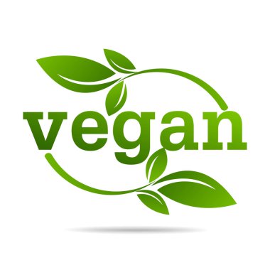 Vegan ürün ikonu tasarım sembolü. Kalp şeklinde yeşil yapraklar. Vektör illüstrasyonu