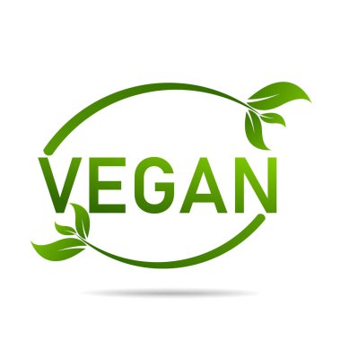 Vegan ürün ikonu tasarım sembolü. Kalp şeklinde yeşil yapraklar. Vektör illüstrasyonu