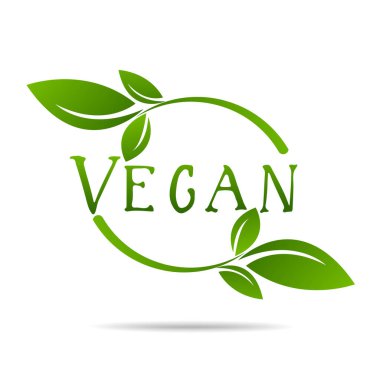 Vegan ürün ikonu tasarım sembolü. Kalp şeklinde yeşil yapraklar. Vektör illüstrasyonu