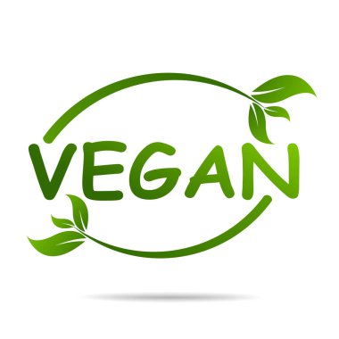 Vegan ürün ikonu tasarım sembolü. Kalp şeklinde yeşil yapraklar. Vektör illüstrasyonu