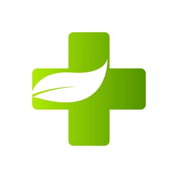 Hälsovård Grön Medicinsk Kors Och Löv Logotyp Isolerad — Stock vektor