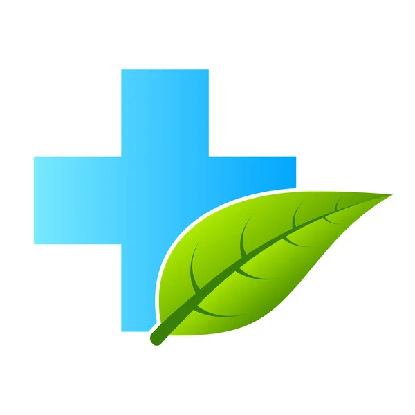 ヘルスケアグリーン医療クロスと葉 孤立したロゴ — ストックベクタ