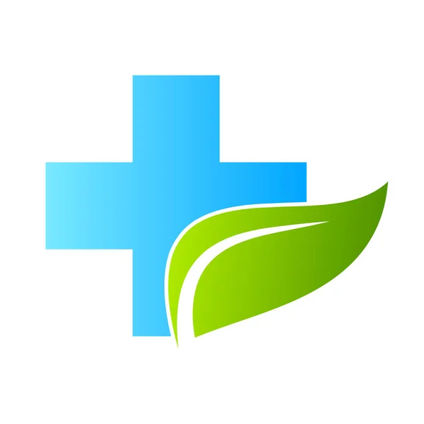 Sanità Verde Croce Medica Foglia Logo Isolato — Vettoriale Stock
