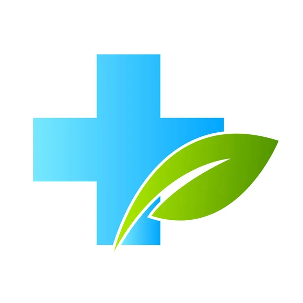 Gezondheidszorg Groen Medisch Kruis Blad Logo Geïsoleerd — Stockvector