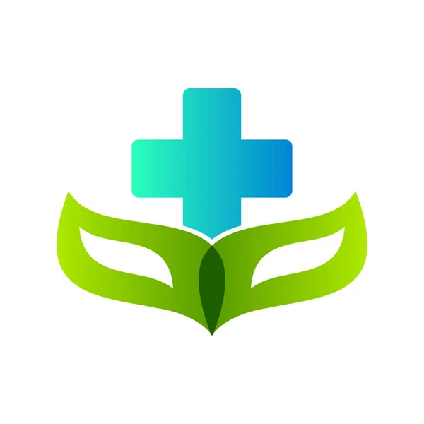 Salud Cuidado Médico Verde Cruz Hoja Logotipo Aislado — Archivo Imágenes Vectoriales