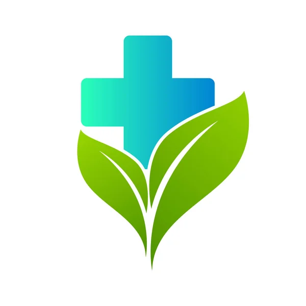 Saúde Verde Cruz Médica Folha Logotipo Isolado —  Vetores de Stock