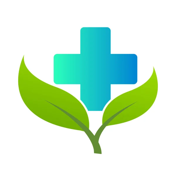 Sağlık Hizmetleri Yeşil Tıbbi Haç Yaprak Logo Izole — Stok Vektör