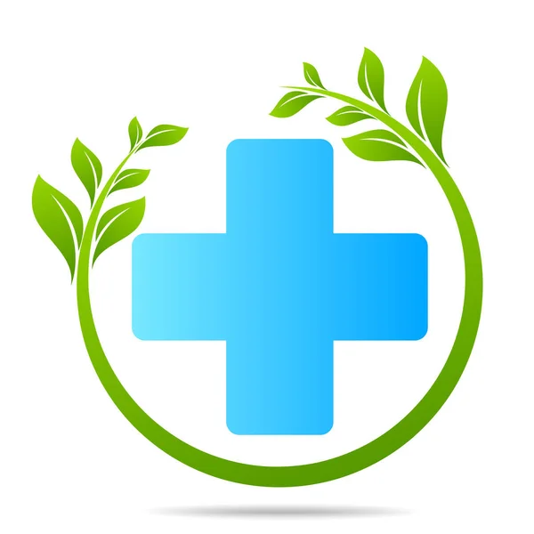 Health Care Green Medical Cross Leaf Logo Isolated — Stock Vector