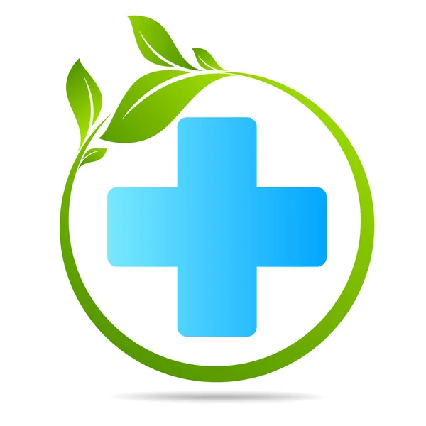 Health Care Green Medical Cross Leaf Logo Isolated — Stock Vector