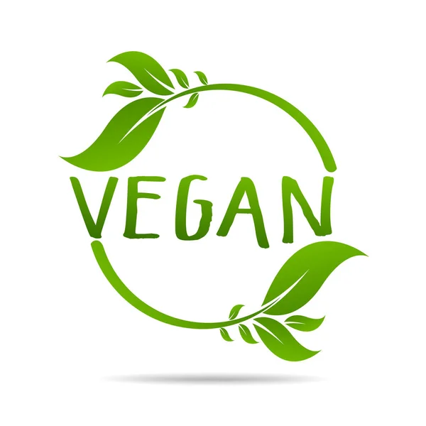 Vegan Product Icon Design Symbol Green Leaves Heart Shape Sign — Stock Vector