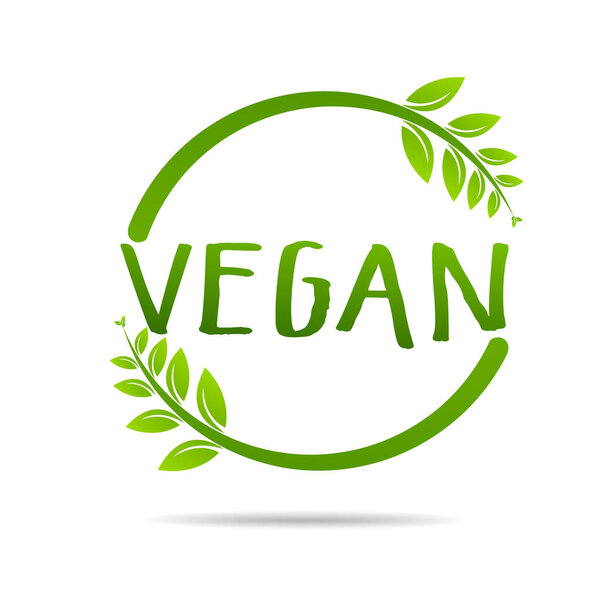 Символ дизайна веганского продукта. Зеленые листья в форме сердца знак. Векторная иллюстрация
