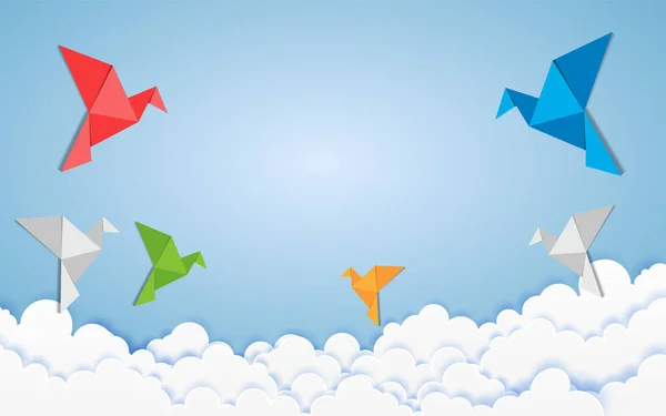 Origami Hizo Colorido Pájaro Con Nubes Origami Arte Papel Estilo — Archivo Imágenes Vectoriales