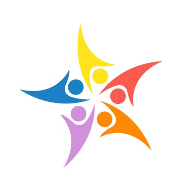 Takım çalışması simgesi, Grup dört kişi bir daire vektör çizimleri içinde logo el sıkışması