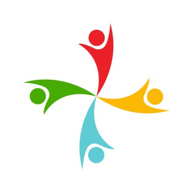 Takım çalışması simgesi, Grup dört kişi bir daire vektör çizimleri içinde logo el sıkışması