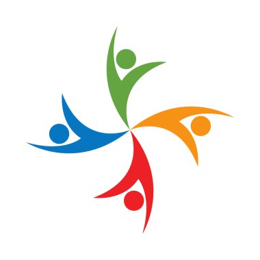 Takım çalışması simgesi, Grup dört kişi bir daire vektör çizimleri içinde logo el sıkışması