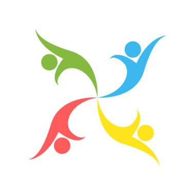 Takım çalışması simgesi, Grup dört kişi bir daire vektör çizimleri içinde logo el sıkışması